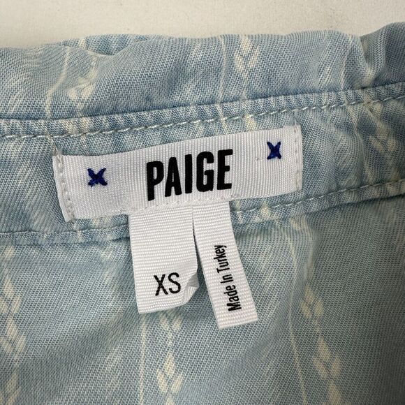 Paige TENNA Blue Striped Chambray Button Up Shirt 100% Tencel Lyocell L/S Sz XS - Picture 3 of 10